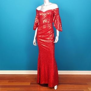 CITY GODDESS 1930’S Red Sequin Maxi Dress / (NWT)